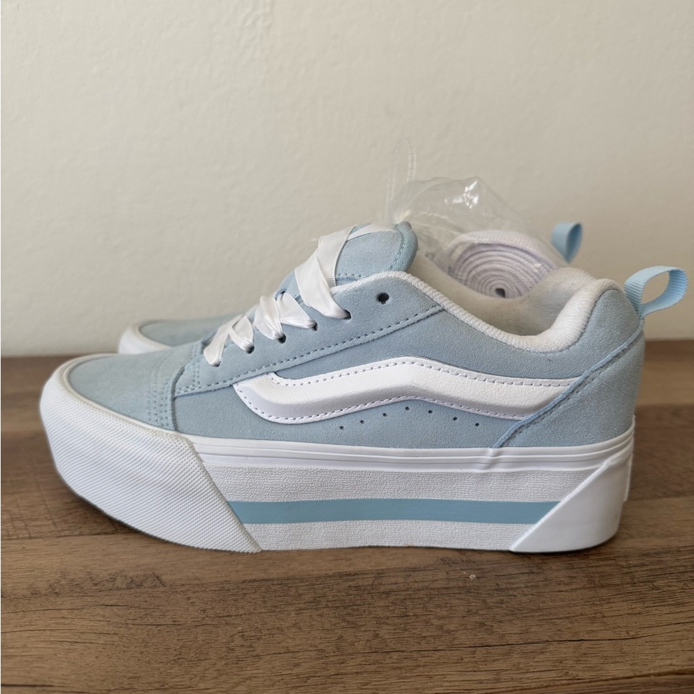 Vans Light Blue and White Platform Sneakers